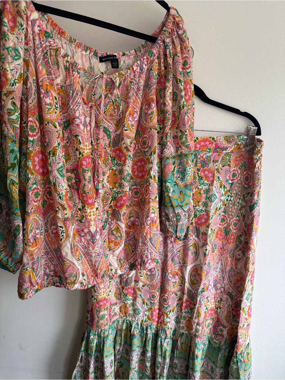 Boston Proper Boho Paisley Peasant Top & Tiered Skirt Set XL - Picture 4 of 11